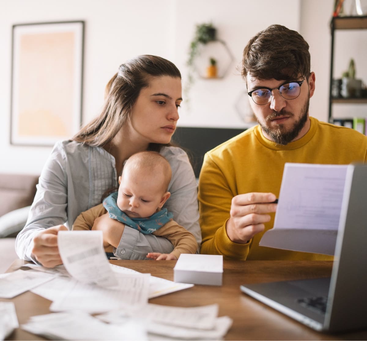 Family doing taxes together
